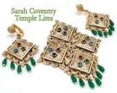 Vintage Sarah Coventry TEMPLE LITES Dangle Brooch Earrings Set, Late 60s