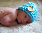 SIMPLE And Oh So SWEET - Crochet Baby Hat With A Wood Button - Great Photo Prop or Shower Gift