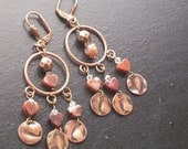Poppy jasper heart gemstone chandelier earrings -Copper Penny-Orange, Burnt Sienna on Copper