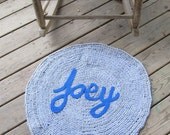OOAK Upcycled Crochet Round Rug. Custom Name Rug. Made To Order