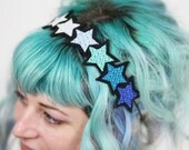 Blue Gradient Stars Headband,  Blue, Turquoise, Silver, White