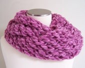Merino Wool Chunky Knit Infinity Scarf Loop Cowl  Vivacious Pink Orchid Purple