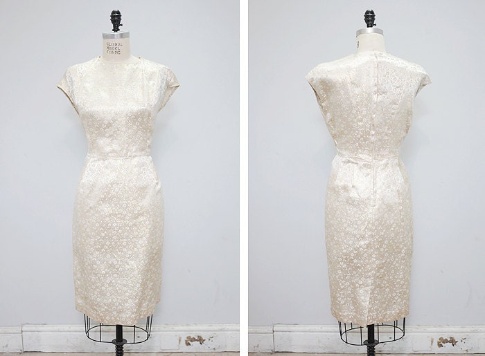 50s Cream and Gold Evening Dress- XL/1XL