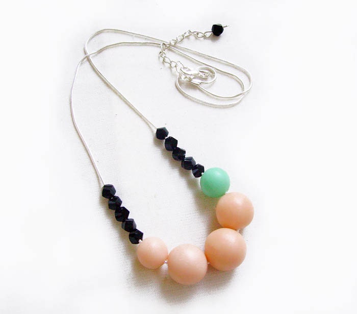 Peach Black Mint Bubble Necklace - Pastel Handmade Polymer Clay Geomteric Necklace