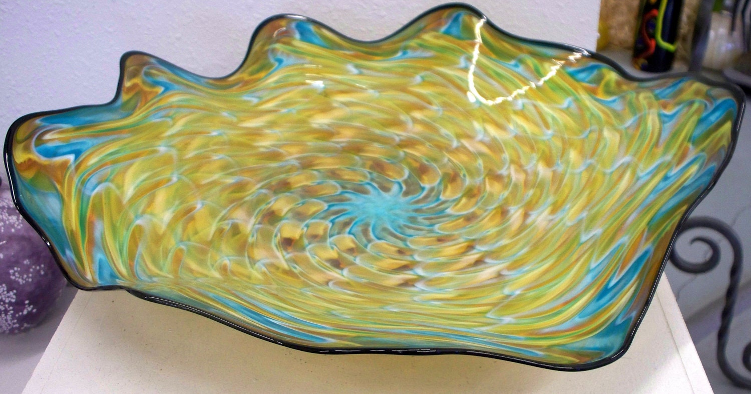 Beautiful Hand Blown Glass Art Patterned Wall Platter Bowl 2886 ONEIL