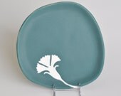ceramic serving plate - ginkgo leaf in blue green matte - kitchen decor