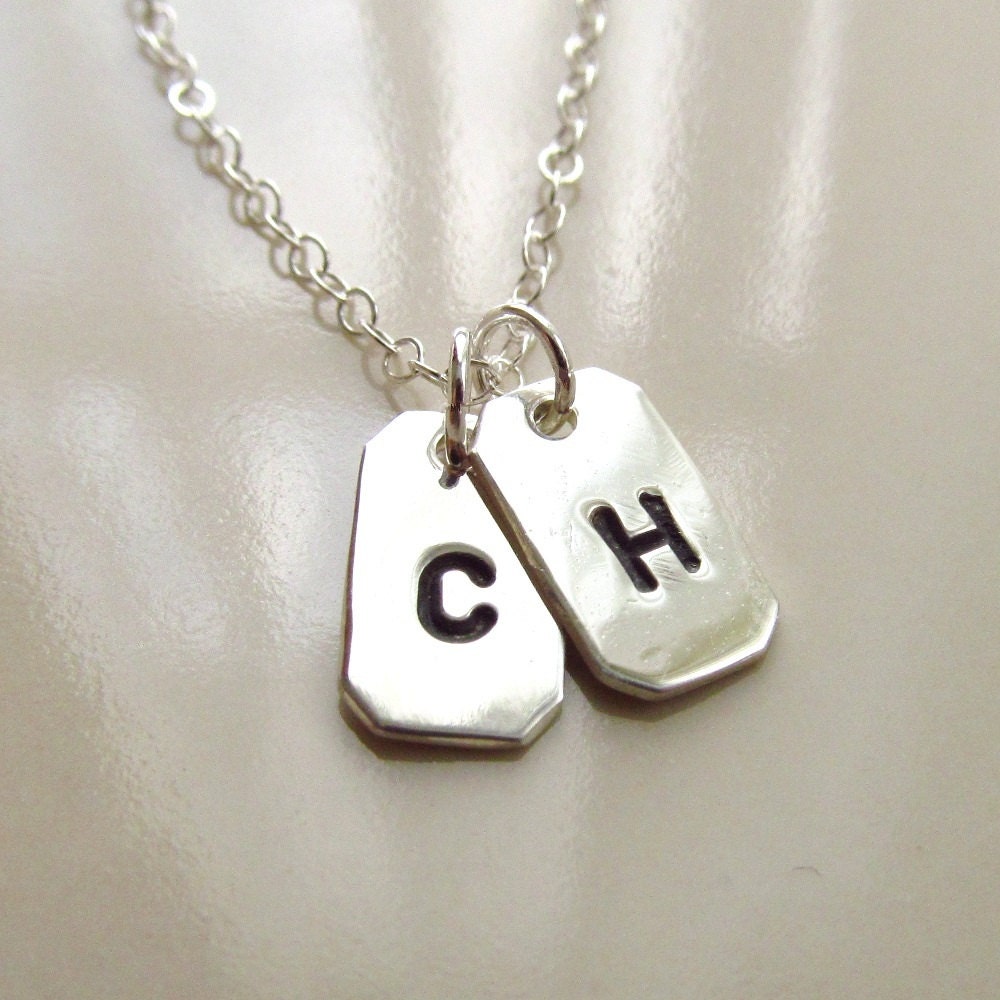 Mini Dog Tags Necklace, Personalized Hand Stamped, Hand Cut Dog Tags, Sterling Silver Necklace, Delicate Sterling Silver Necklace