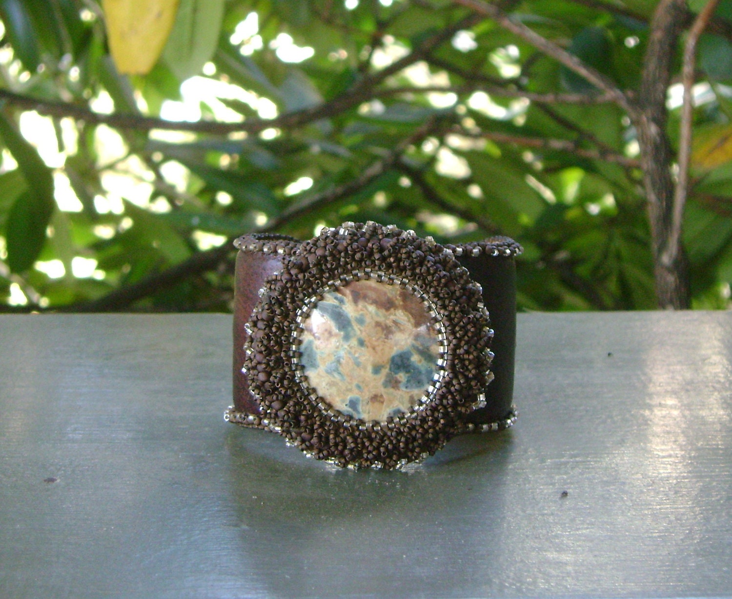 Cheesecake Jasper on Leather Cuff