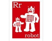 Children's Wall Art / Nursery Decor R is for Robot 8x10 inch print by Finny and Zook