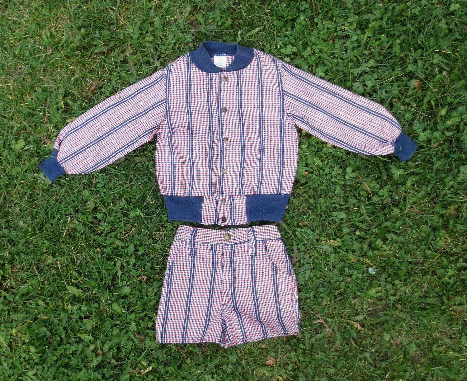 Vintage 2pc Buster Brown Toddler size 5 Boy's Outfit - Red White & Blue Shorts Set