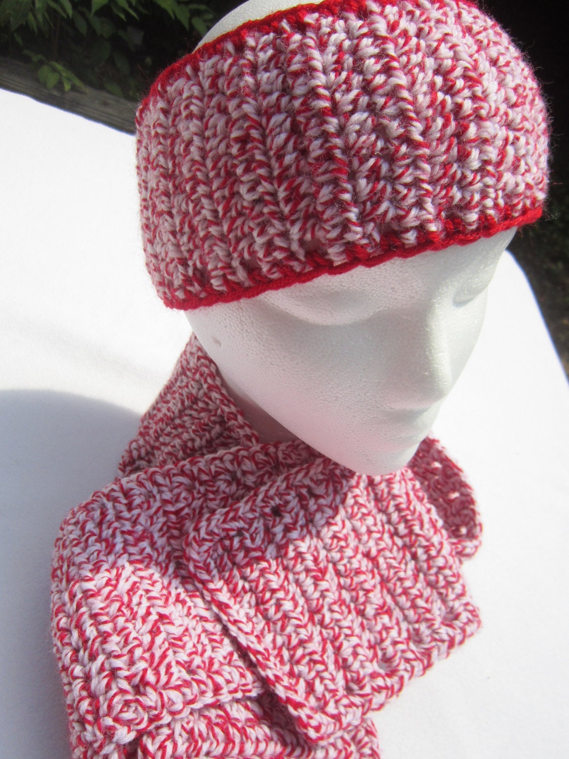 Peppermint Headwarmer and Scarf Set - Red and White Candy Cane