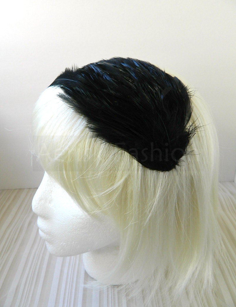 Bridesmaid feather fascinator - Tuxedo Black  feather fascinator Boutique Quality - CHOOSE headband, comb, or hair clip