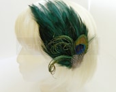 Peacock feather derby fascinator - Tara Design deep EMERALD green - CHOOSE headband, hair clip, or comb