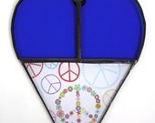 Peace love heart suncatcher, Monaco blue stained glass heart gift under 25 mod home decor