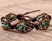Wrap bracelet leather wrap bracelet gemstone turquoise  flower beaded wire wrapped