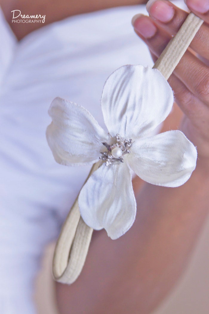 Snow Magnolia Flower Headband