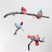Modern Bird Mobile - Nursery Child Decor - fabric sculpture on yarn wrapped branches in turquoise, coral pink, white, and gray