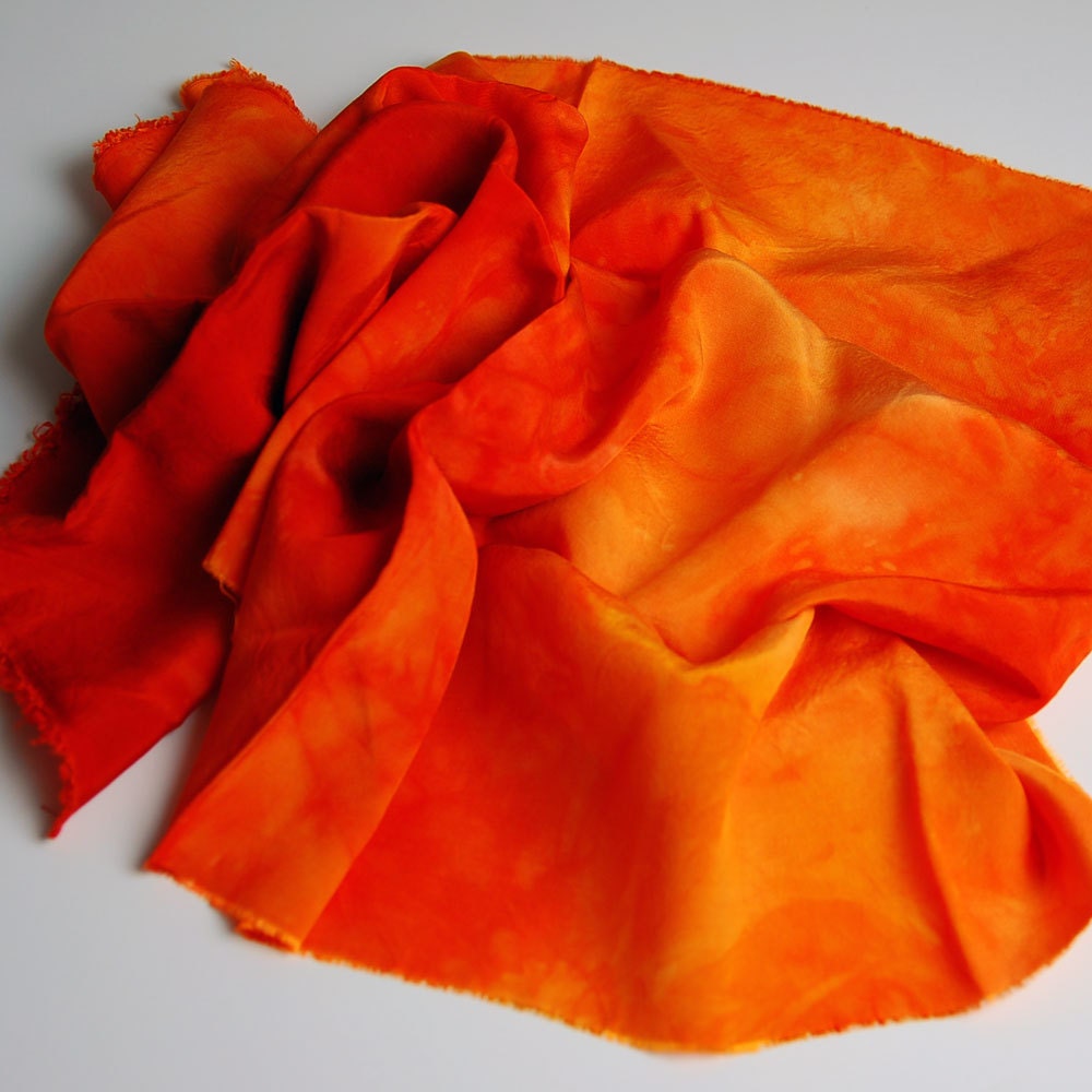 Hand-dyed Rayon Satin, Yellow Orange Multi, Half yard