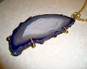Sale: - Beautiful Blue Gemstone Slice Set on Brass Setting and Chain