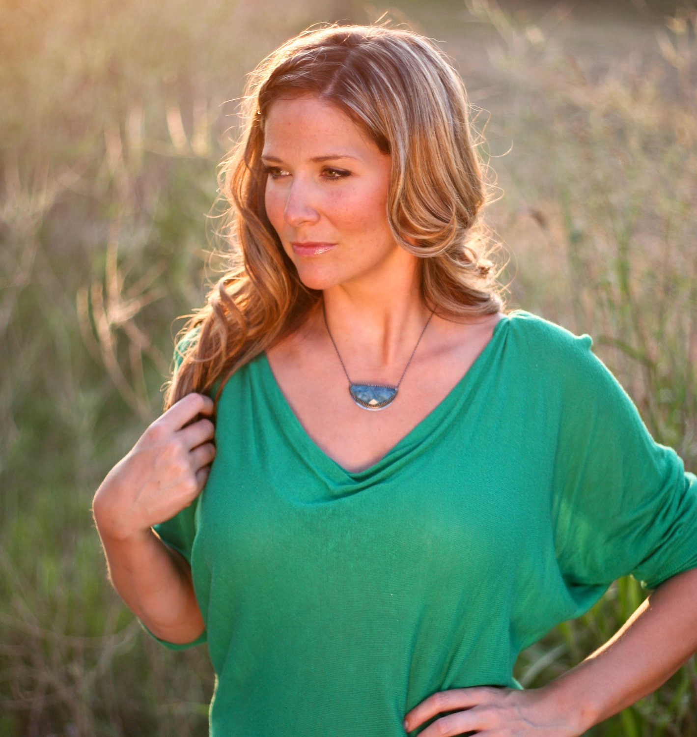 Apatite Necklace on Sterling Silver, Ocean Blue, Bezel Set, Oxidized Pendant