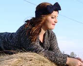 Knit Headband. Knit Earwarmer. Navy Headband. Navy Earwarmer. Big Bow Headband. Vintage Headband. Retro Headband. Made to Order.