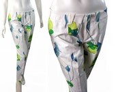 Authentic Emilio PUCCI Vintage 1970s Capri Cotton Floral Signature Print Pants Slacks Size 12