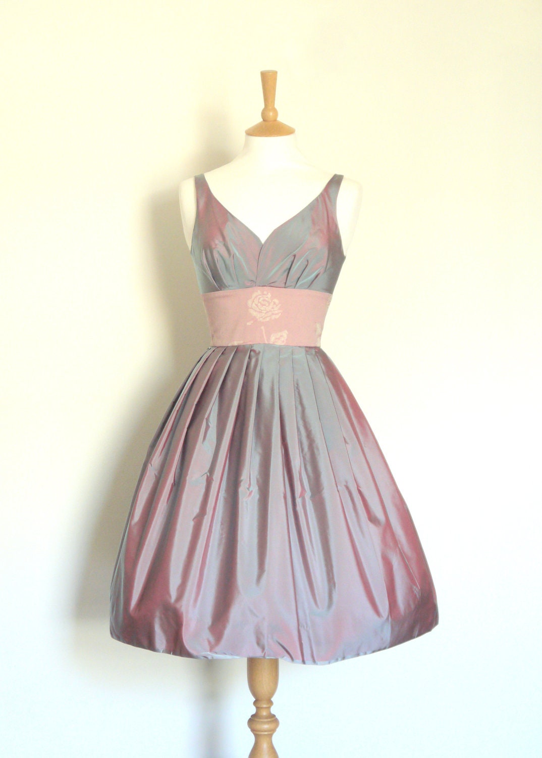 Ice Blue & Rose Pink Pure Silk Taffeta Prom Dress- Made by Dig For Victory - digforvictory