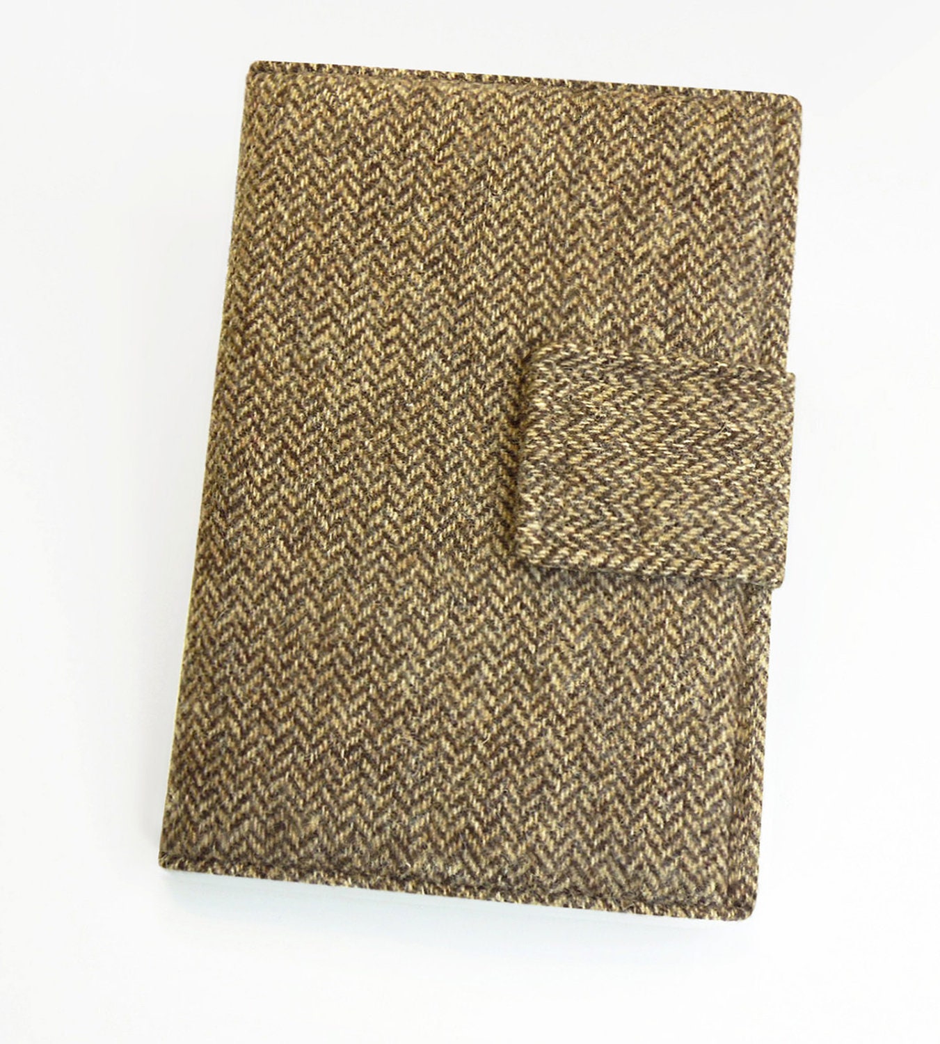 iPad Mini case iPad Mini cover - Book style - Brown tan wool herringbone fabric - Manly masculine unisex