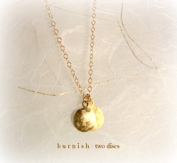 burnish  - two hammered disks golden and bronze - small everyday jewelry