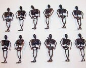 Vintage Lot Of 12 Black Plastic Mini Skeletons  /  Made in Hong Kong