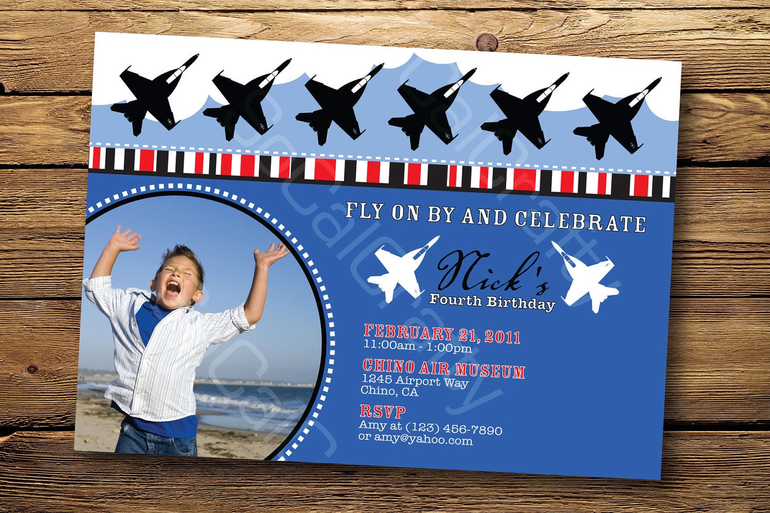 Military, Amy, Navy, Air Force, Airplane- Birthday Party Invitation, Digital or Printed