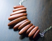 Red Brown Goldstone Dagger Pendant Sterling Silver Necklace Glittery Metallic Copper Rust Earthy Adventurine Desert Russet - "Fire Dunes"
