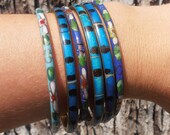 Blue and Gold Cloisonne Floral Bangle Bracelets