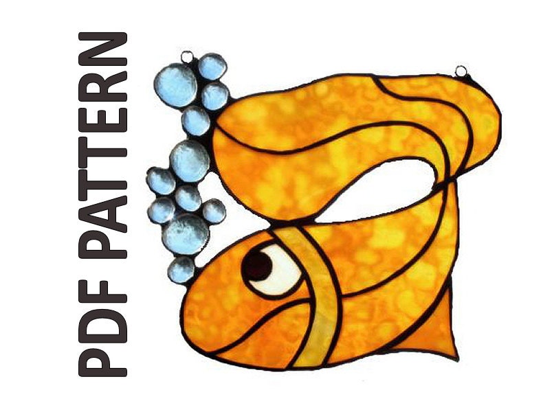 PDF Pattern for Goldfish with Bubbles Stained Glass Suncatcher - FleetingStillness Original Design