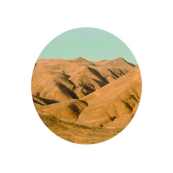 Drive across usa car travel suede rigid mountains caramel blue shadows sage brush desert 6x6 round print Road trip fine art photograph