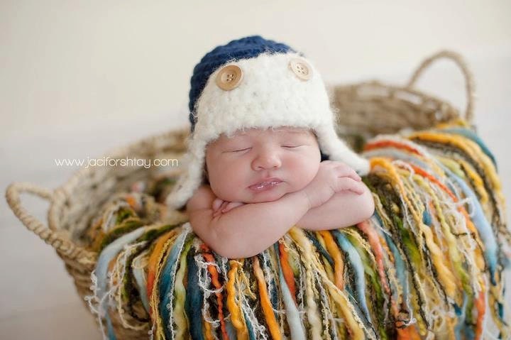 Aviator Hat in Navy Blue with Cream Fur Trim and Wood Buttons - Newborn, 3M, 3-6M, 6-12m Sizes Only For this Listing - Made to Order