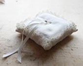 Weddings Ring Pillow. Ivory Lace with White Cotton Cloth. Rustic Wedding Pillow. Handmade Bearer Pillow. Personalized