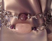 Stainless Steel Double Wrap Bracelet with Rose Quartz & Amethyst