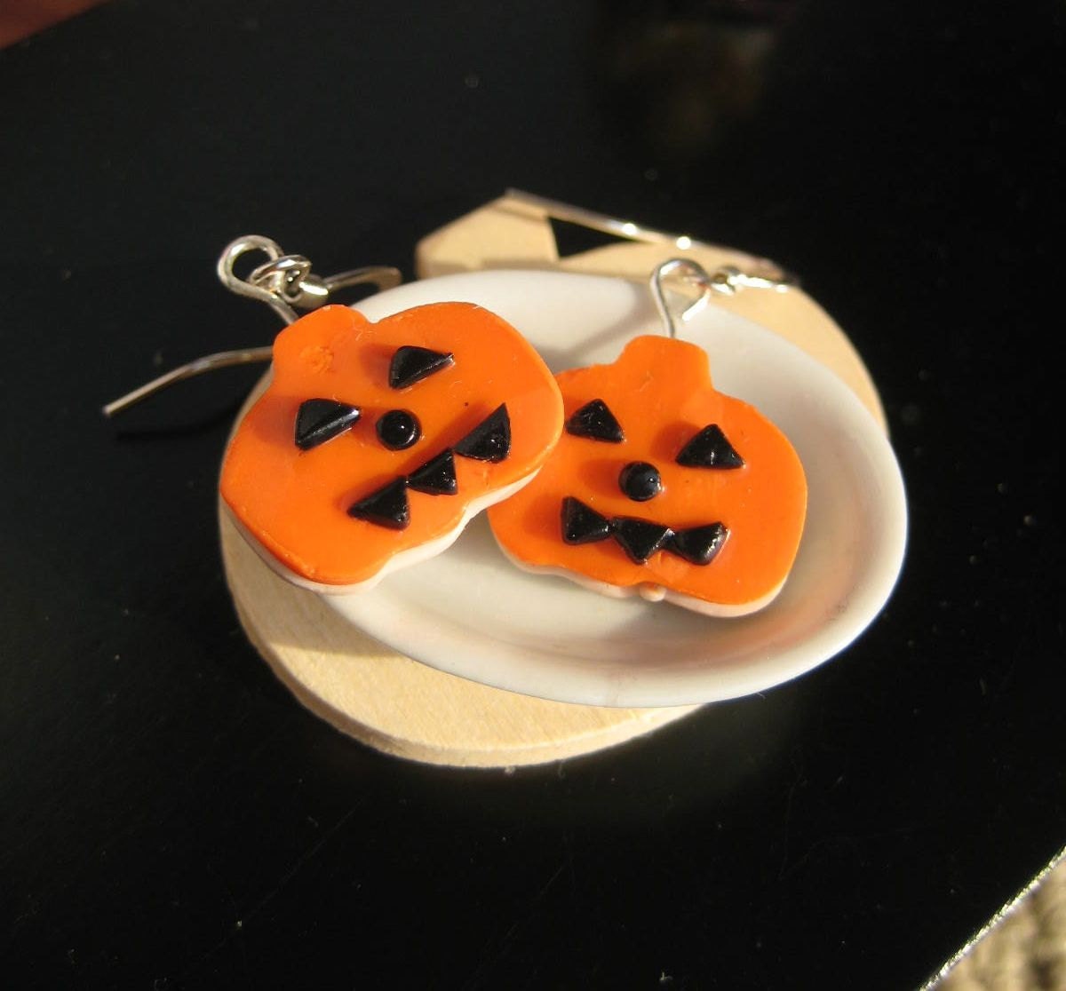 SALE- Food Jewelry Halloween Pumpkin Jack-O-Lantern Earrings