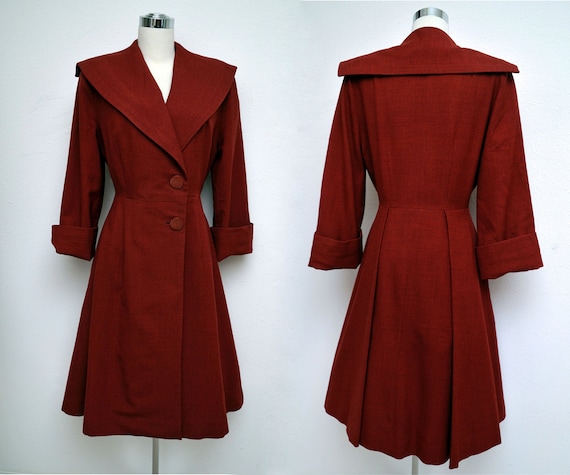 Vintage 40s Coat // New Look Coat // Red Coat // Oxblood Coat // Fit and Flare Dress Coat by Julliard B39 W31