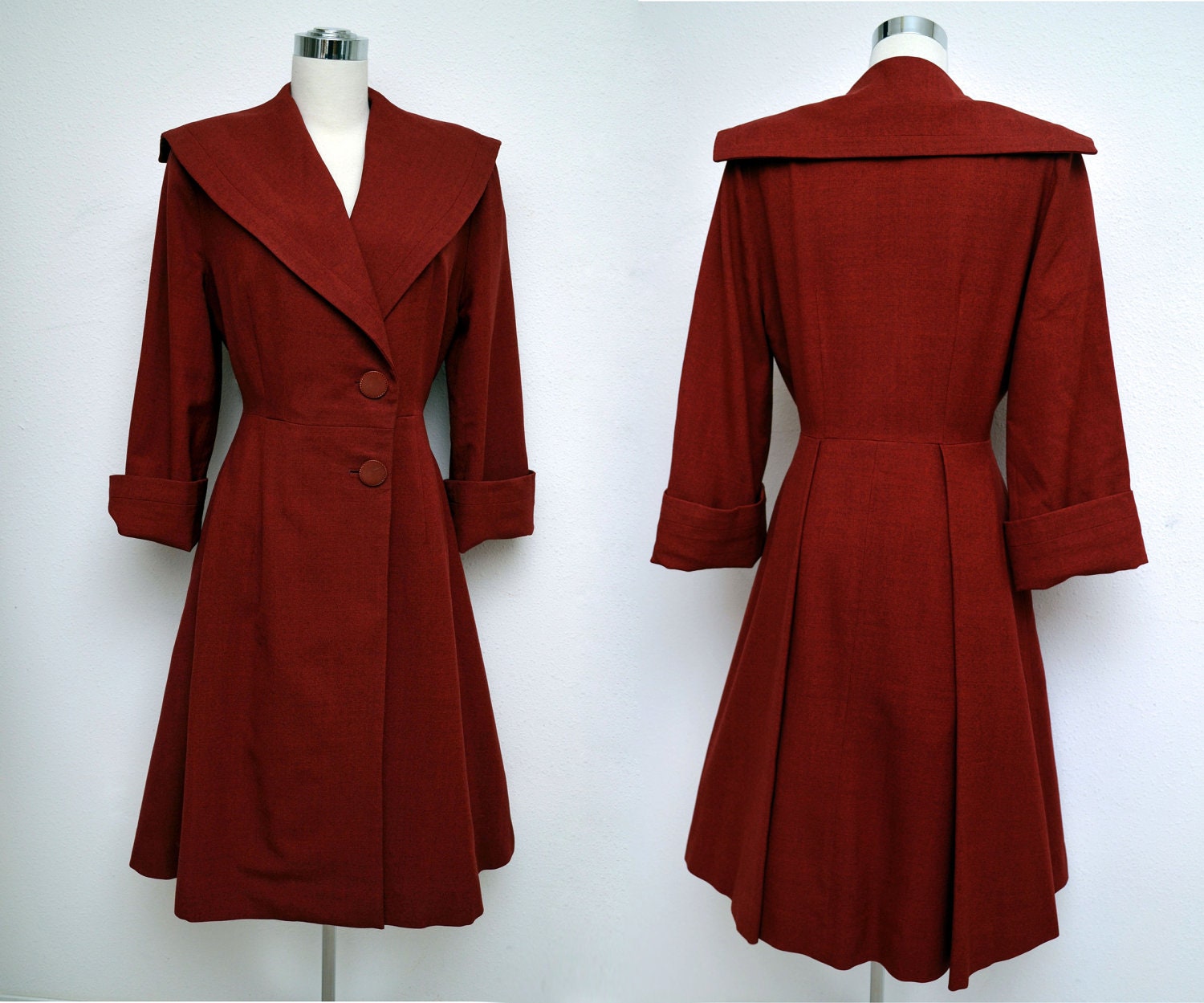 Vintage 40s Coat // New Look Coat // Red Coat // Oxblood Coat // Fit and Flare Dress Coat by Julliard B39 W31