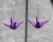 Origami Earrings - Traditional Crane - Bright Metallic Purple