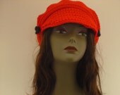 Clearance Very Red Crochet Newsboy Engineer Style  Cap