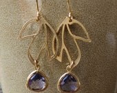 FIRENZE - Three Leaves Earrings, Purple Glass Dangles, Modern Style, Lovely Gift, Everyday Fun Jewelry by 4ever4