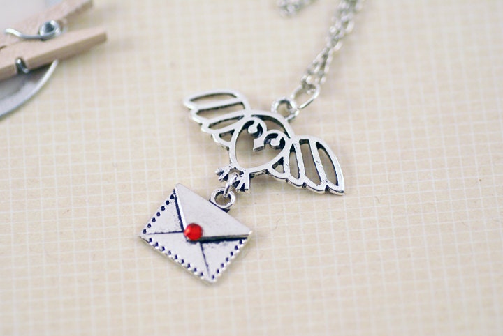 Harry Potter Hedwig Owl Envelope Wizard Silver Necklace