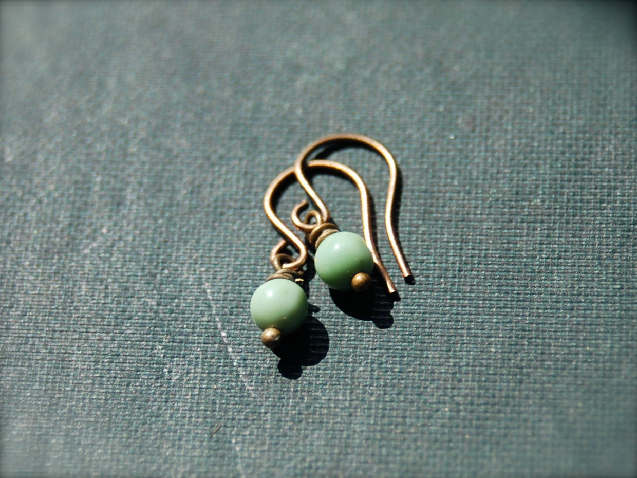 Tiny Green Peruvian Opal Earrings