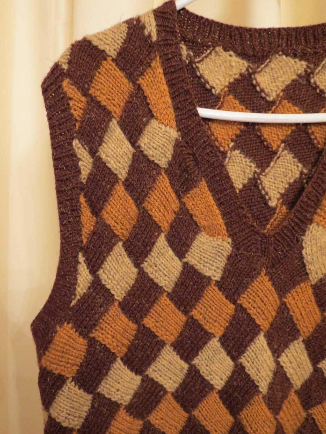 Vintage Handmade Knitted Mid Century Men's Sweater Vest Jumper
