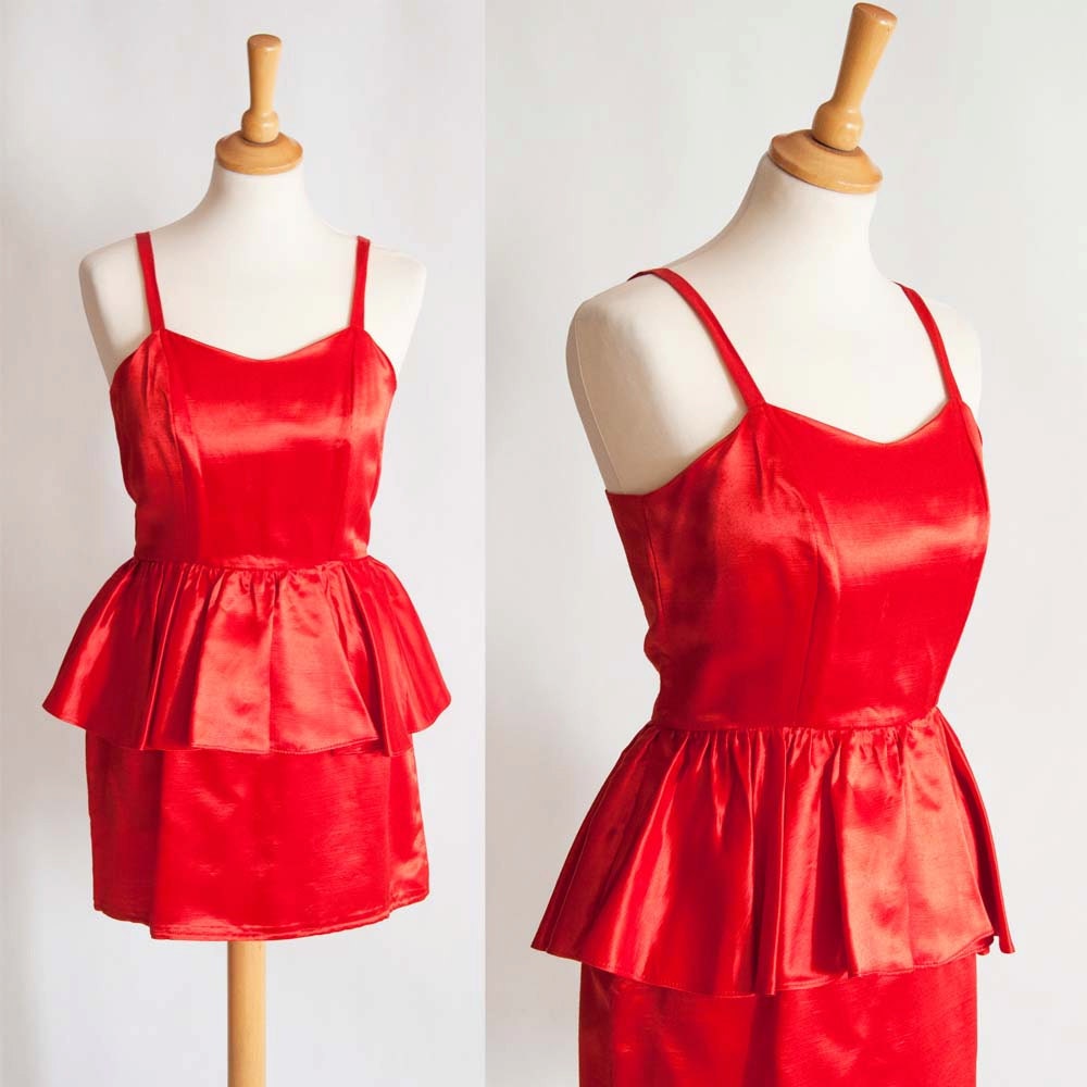 SALE Red Satin Pemplum Dress S/M