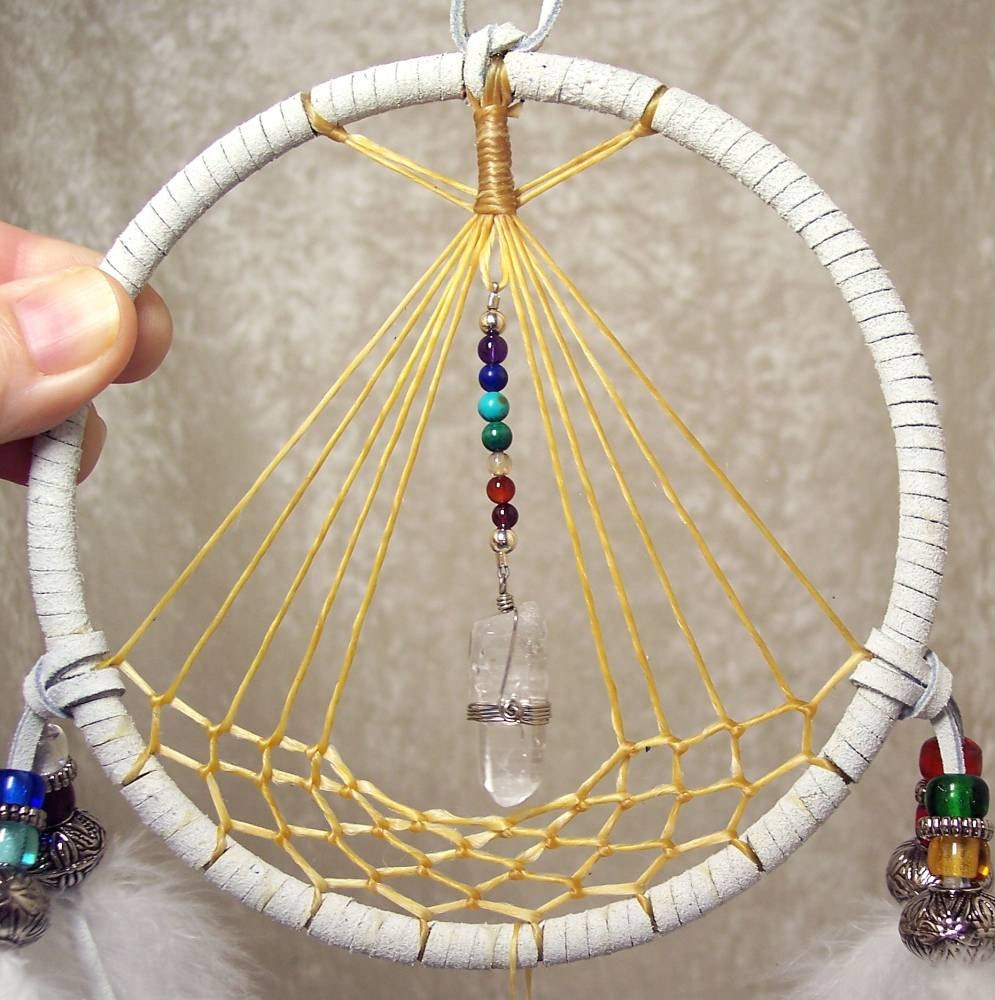 5 Inch CHAKRA TEEPEE GUARDIAN Dreamcatcher in White by Feathered Dreams
