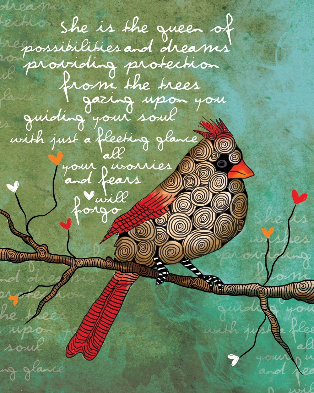 Queen of Possibilities / Female Cardinal / original illustration ART Print SIGNED / 8 x 10 / NEW